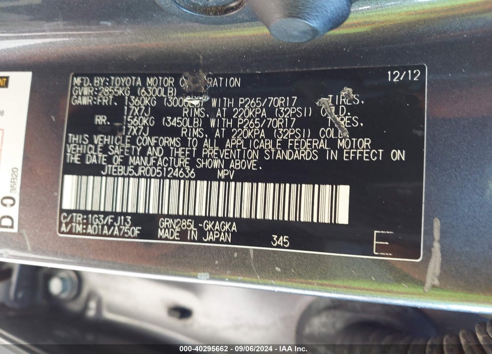 2013 TOYOTA 4RUNNER SR5 VIN: JTEBU5JR0D5124636