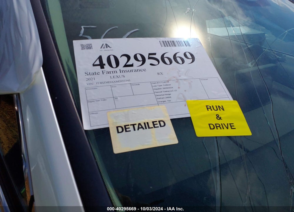2021 LEXUS RX 350 VIN: JTJHZMDAXM2052343