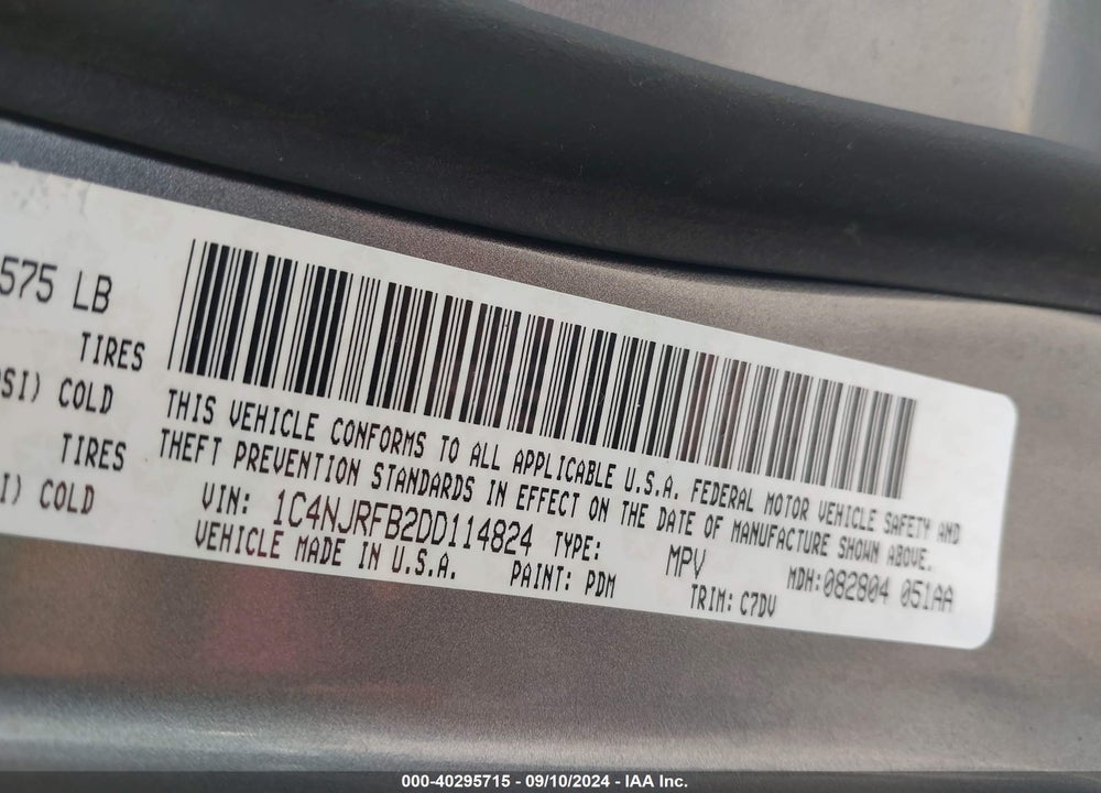 2013 JEEP PATRIOT LATITUDE VIN: 1C4NJRFB2DD114824