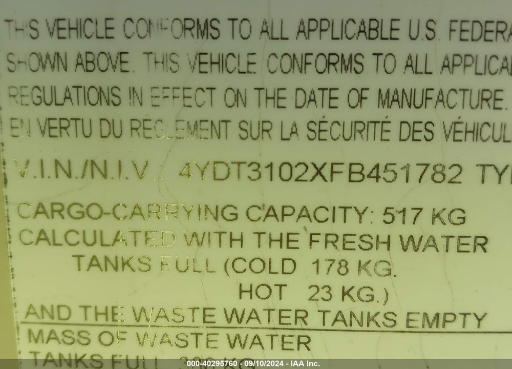 2015 KEYSTONE RV OTHER VIN: 4YDT3102XFB451782