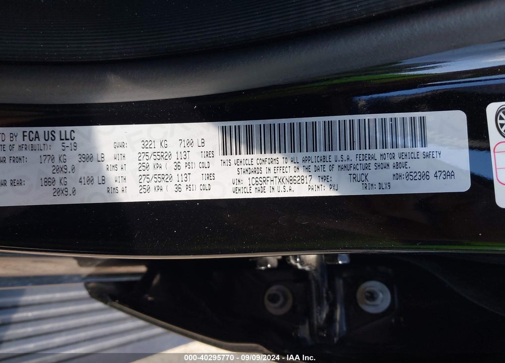 2019 RAM 1500 VIN: 1C6SRFHTXKN862817