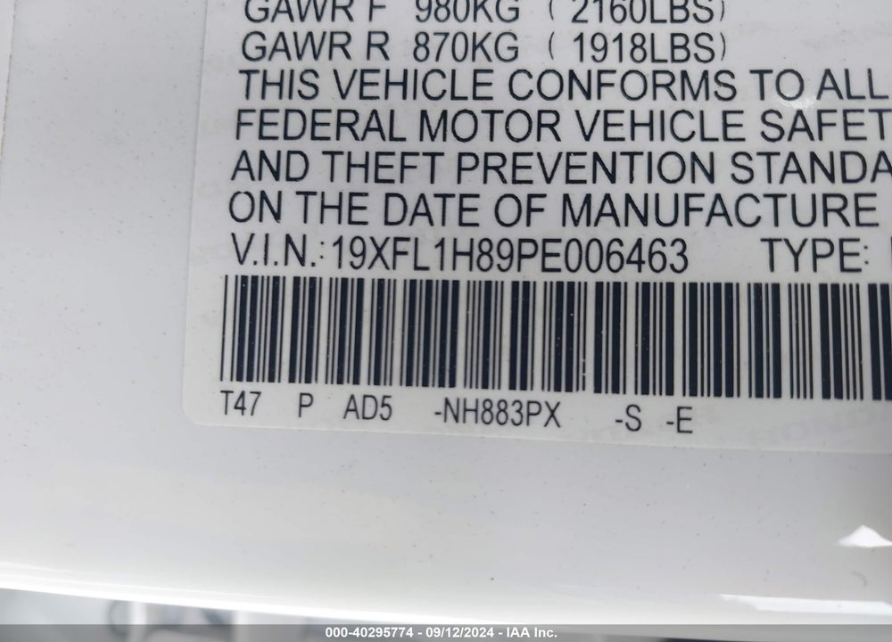 2023 HONDA CIVIC SPORT TOURING VIN: 19XFL1H89PE006463