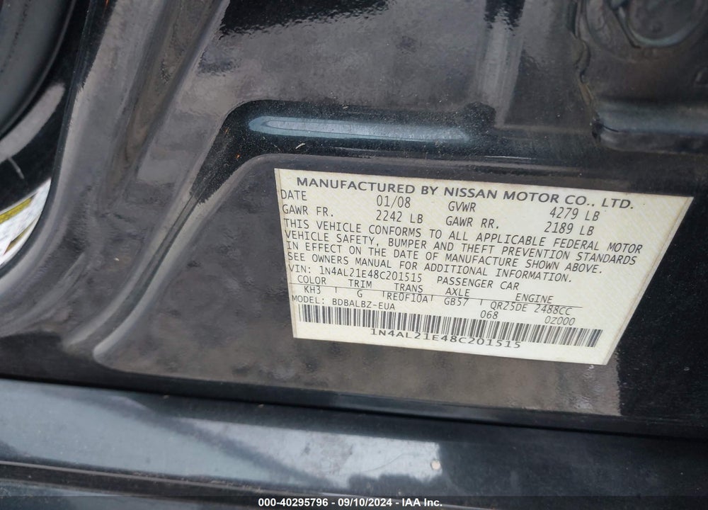 2008 NISSAN ALTIMA 2.5 S VIN: 1N4AL21E48C201515