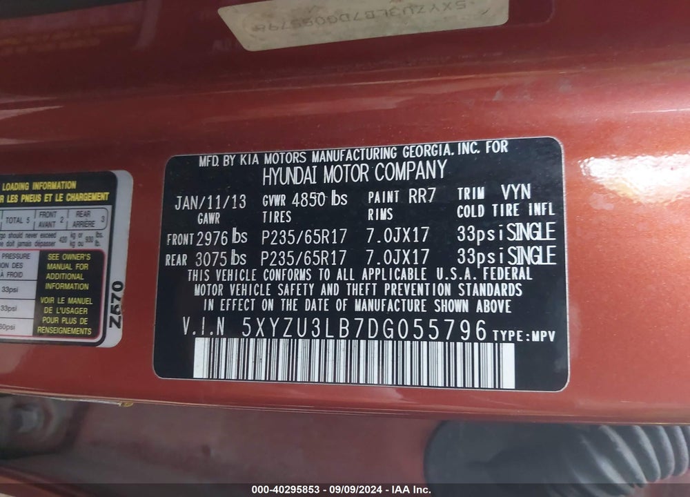 2013 HYUNDAI SANTA FE SPORT VIN: 5XYZU3LB7DG055796