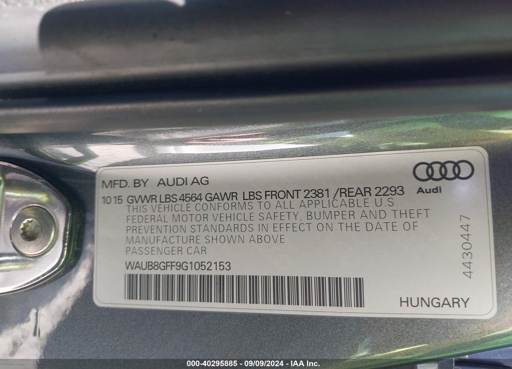 2016 AUDI A3 2.0T PREMIUM VIN: WAUB8GFF9G1052153