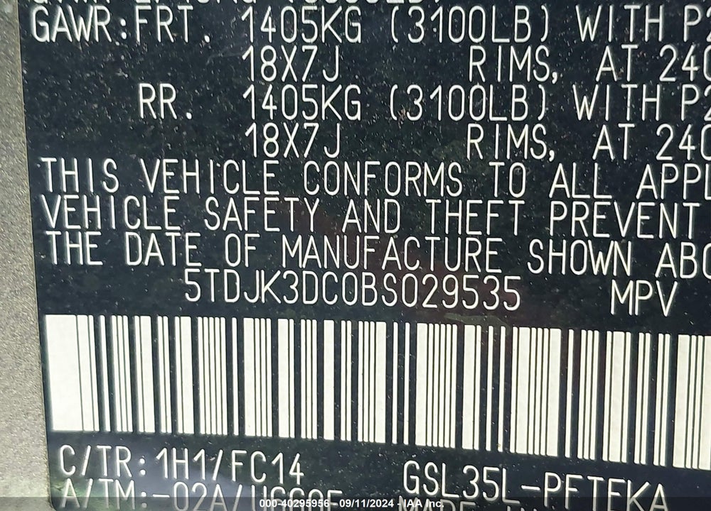 2011 TOYOTA SIENNA LE VIN: 5TDJK3DC0BS029535