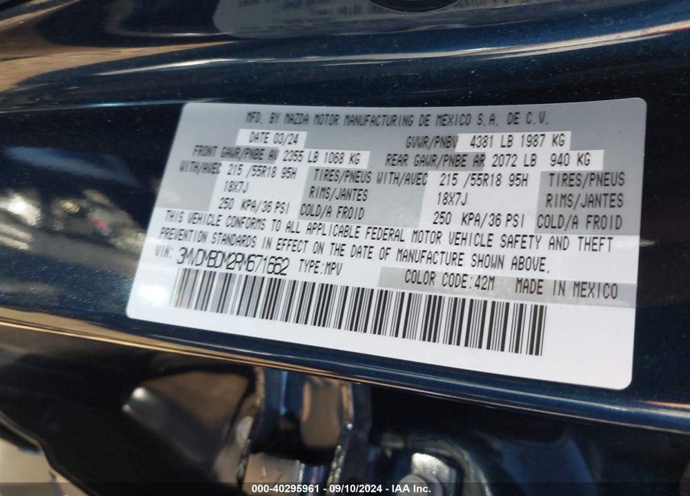 2024 MAZDA CX-30 2.5 S PREMIUM PACKAGE VIN: 3MVDMBDM2RM671662