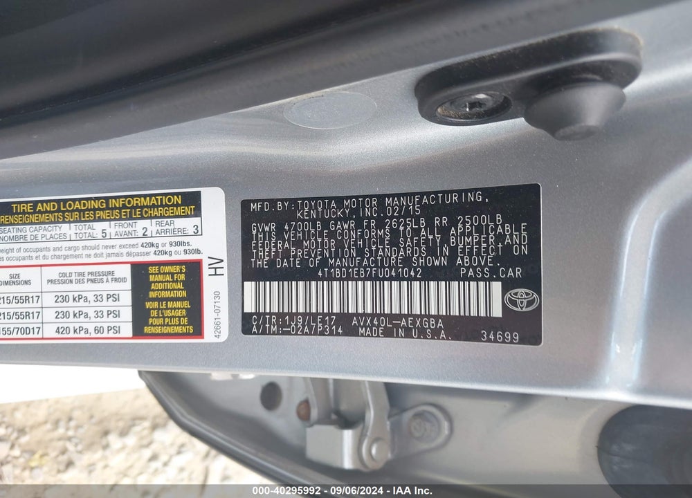2015 TOYOTA AVALON HYBRID XLE TOURING VIN: 4T1BD1EB7FU041042