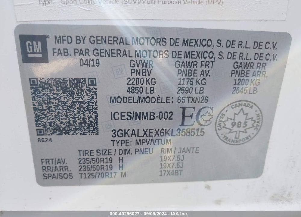 2019 GMC TERRAIN DENALI VIN: 3GKALXEX6KL358515