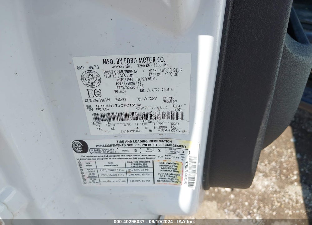 2013 FORD F-150 FX4 VIN: 1FTFW1ET3DFC15540