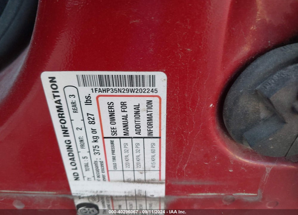 2009 FORD FOCUS SE VIN: 1FAHP35N29W202245