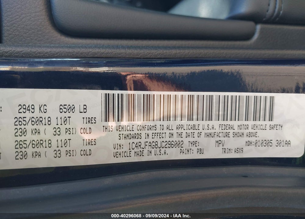 2018 JEEP GRAND CHEROKEE LAREDO E 4X4 VIN: 1C4RJFAG8JC296002