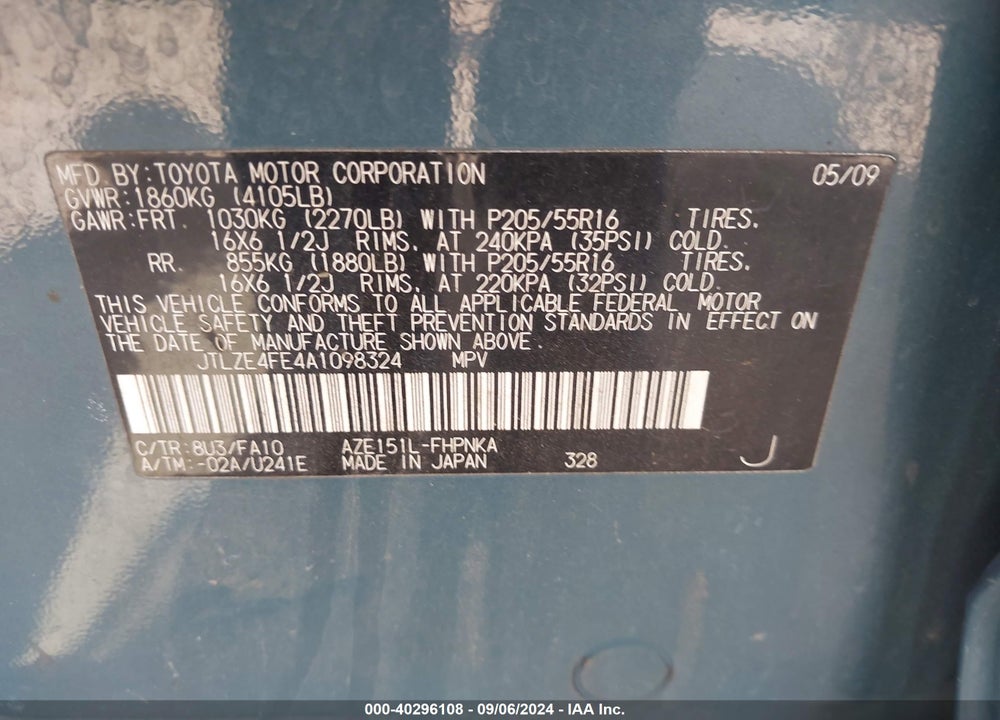 2010 SCION XB VIN: JTLZE4FE4A1098324
