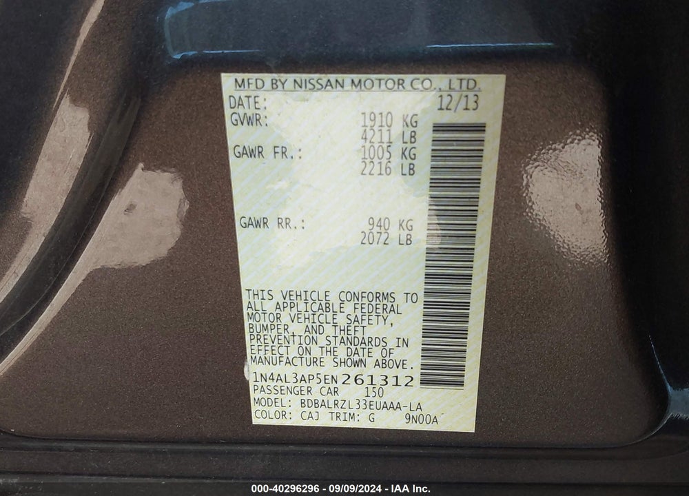 2014 NISSAN ALTIMA VIN: 1N4AL3AP5EN261312
