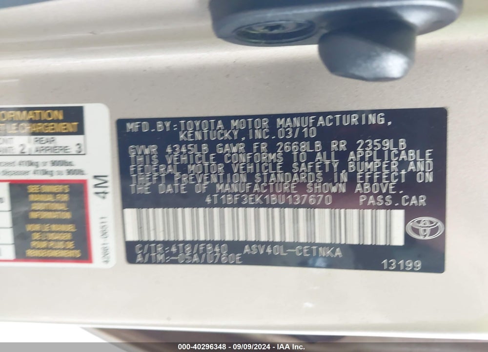 2011 TOYOTA CAMRY VIN: 4T1BF3EK1BU137670