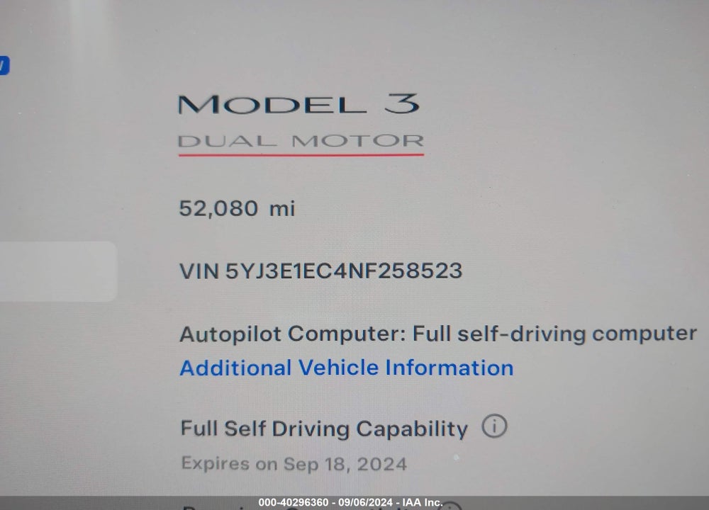 2022 TESLA MODEL 3 PERFORMANCE DUAL MOTOR ALL-WHEEL DRIVE VIN: 5YJ3E1EC4NF258523