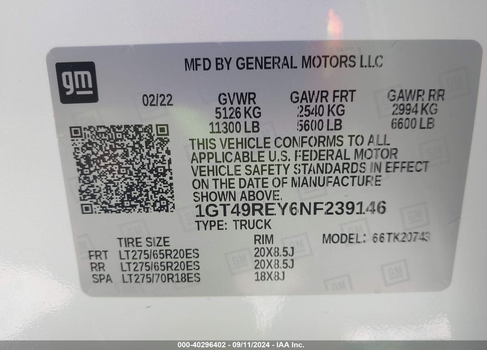 2022 GMC SIERRA 2500HD 4WD  STANDARD BED DENALI VIN: 1GT49REY6NF239146