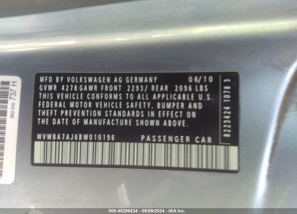 2011 VOLKSWAGEN GOLF 2.5L 2-DOOR VIN: WVWBA7AJ6BW010196