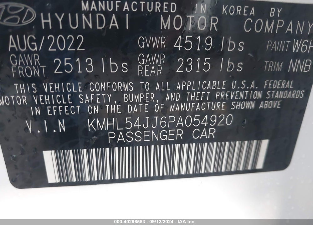 2023 HYUNDAI SONATA HYBRID LIMITED VIN: KMHL54JJ6PA054920