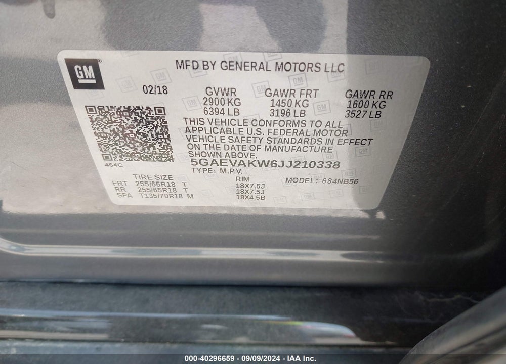 2018 BUICK ENCLAVE ESSENCE VIN: 5GAEVAKW6JJ210338