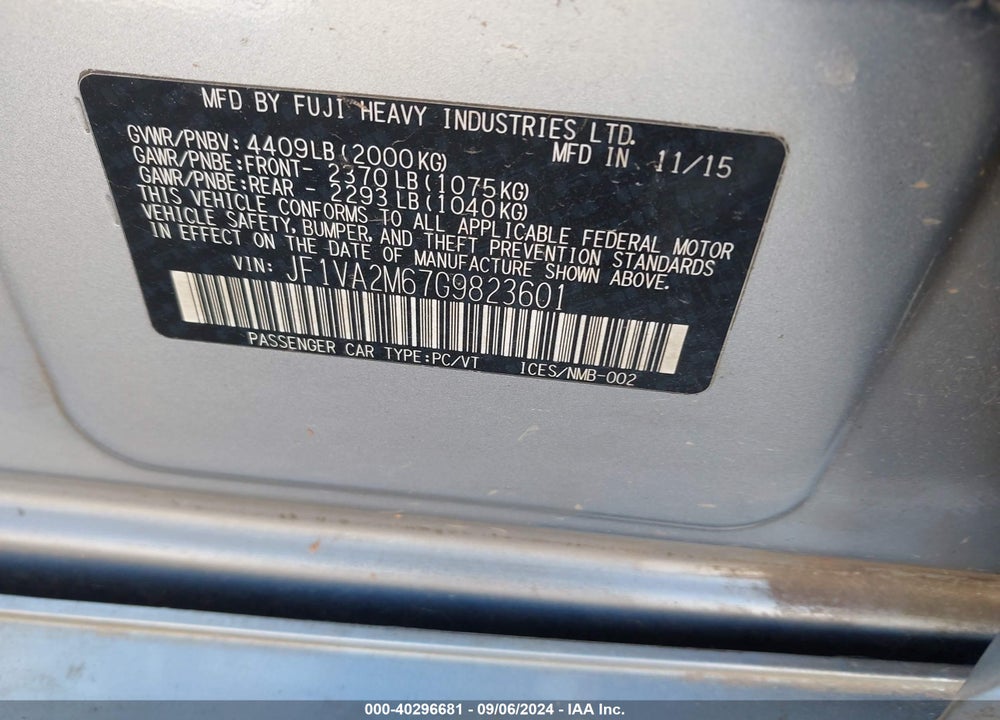 2016 SUBARU WRX STI VIN: JF1VA2M67G9823601