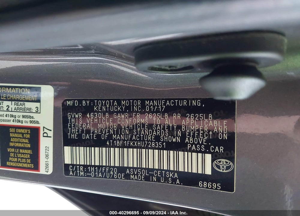 2017 TOYOTA CAMRY SE VIN: 4T1BF1FKXHU728351
