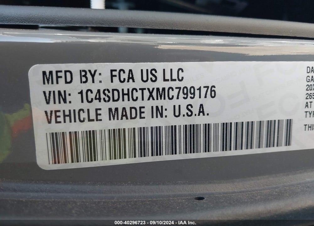2021 DODGE DURANGO R/T RWD VIN: 1C4SDHCTXMC799176