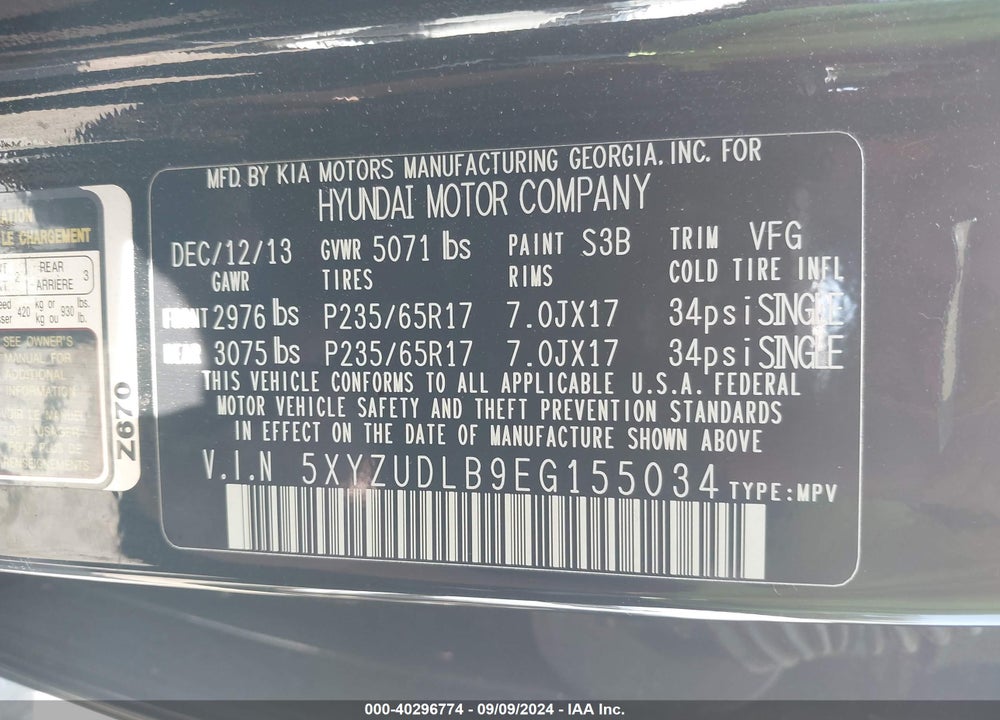 2014 HYUNDAI SANTA FE SPORT 2.4L VIN: 5XYZUDLB9EG155034