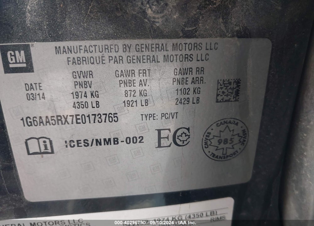2014 CADILLAC ATS STANDARD VIN: 1G6AA5RX7E0173765