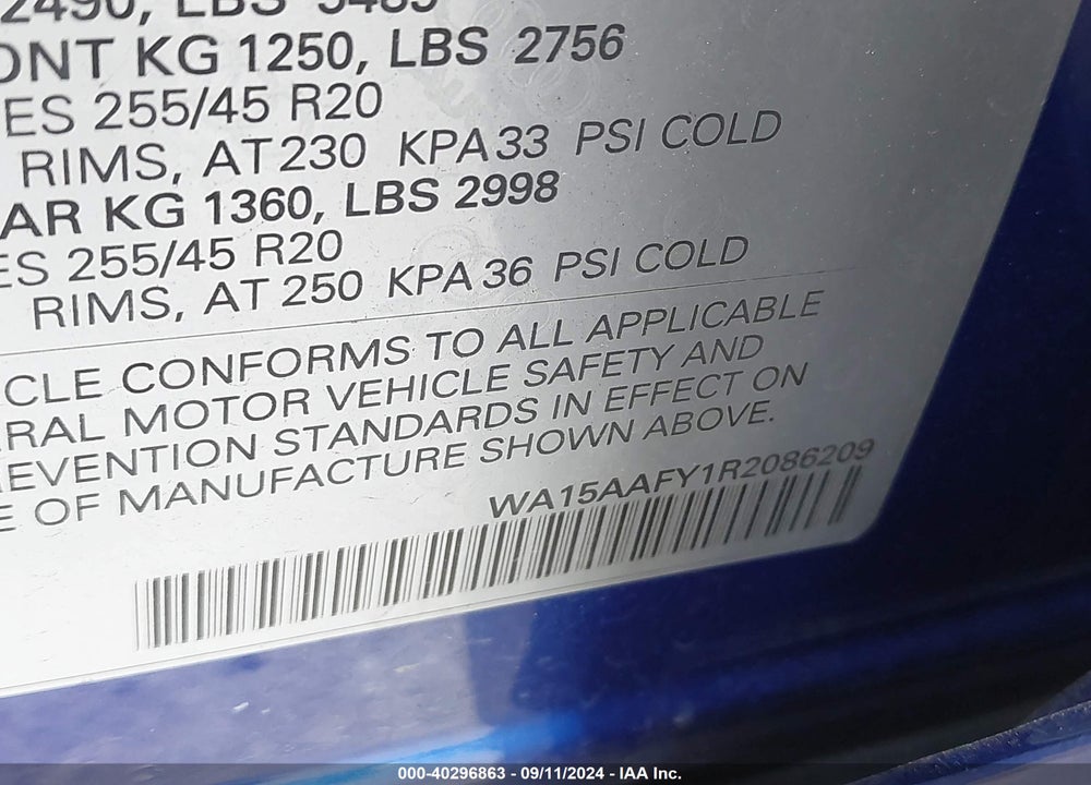 2024 AUDI Q5 SPORTBACK PREMIUM PLUS 45 TFSI S LINE QUATTRO S TRONIC VIN: WA15AAFY1R2086209