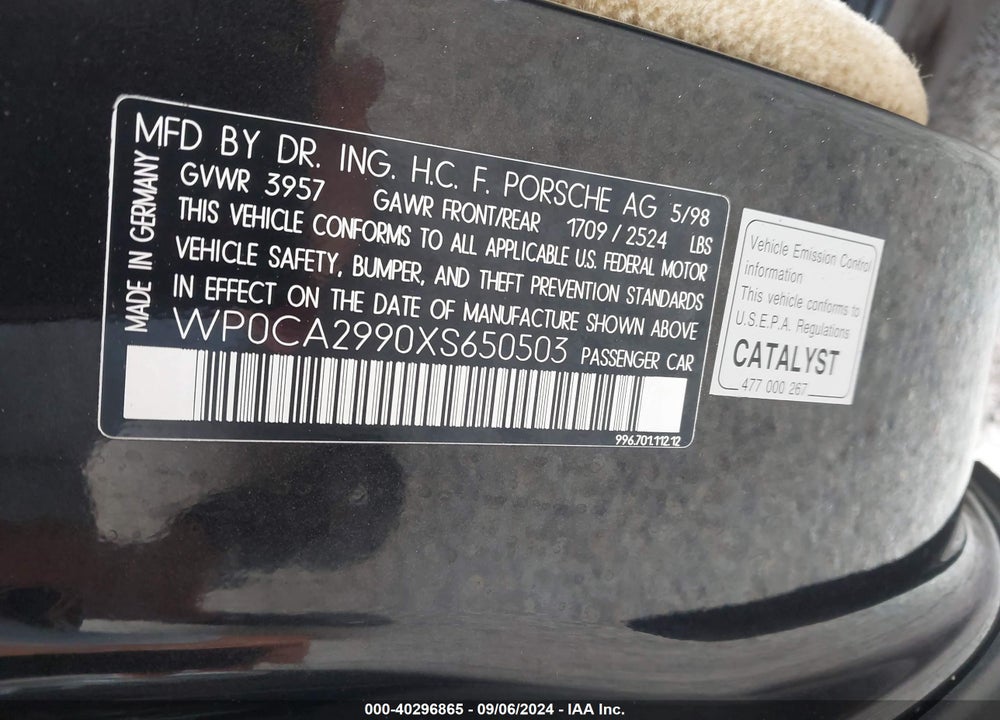 1999 PORSCHE 911 CARRERA /CARRERA 4 VIN: WP0CA2990XS650503