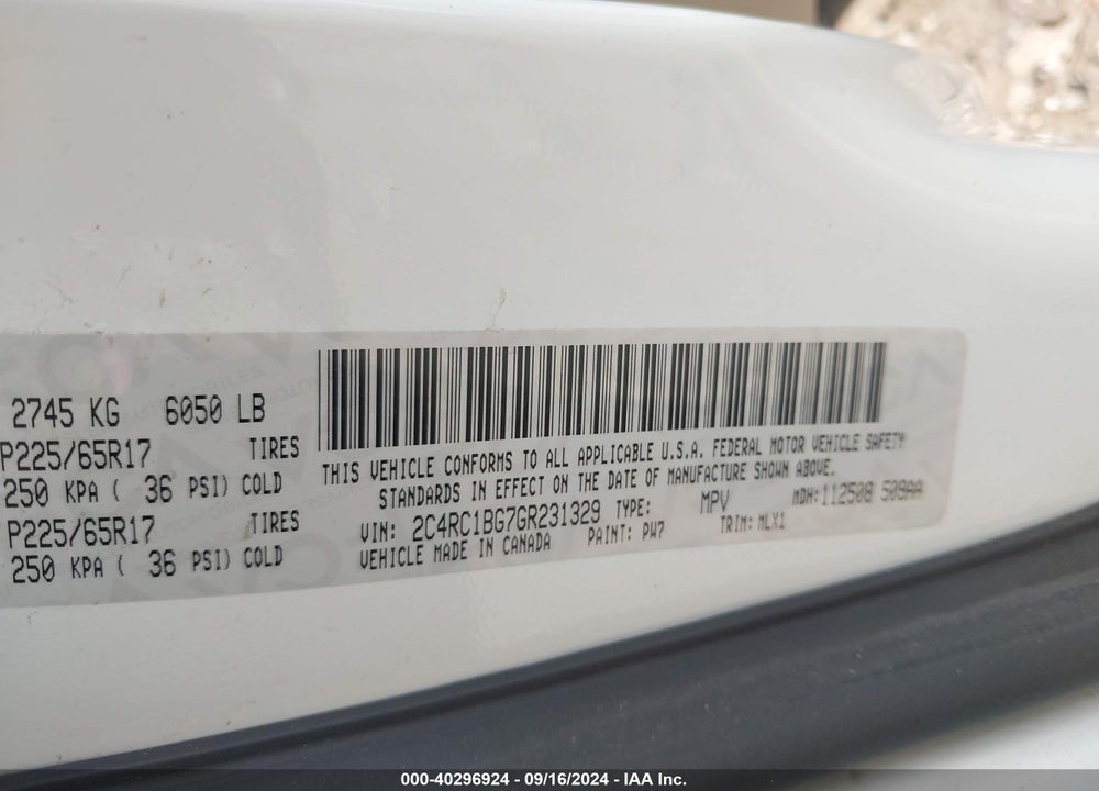2016 CHRYSLER TOWN & COUNTRY TOURING VIN: 2C4RC1BG7GR231329