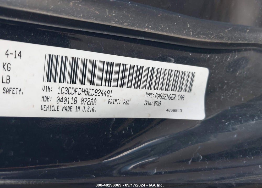 2014 DODGE DART AERO VIN: 1C3CDFDH9ED824491