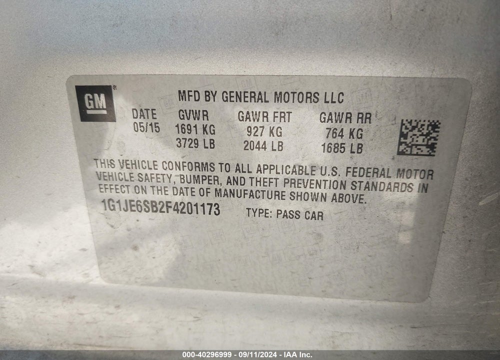 2015 CHEVROLET SONIC LTZ AUTO VIN: 1G1JE6SB2F4201173