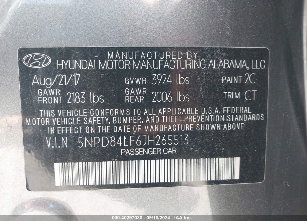 2018 HYUNDAI ELANTRA SEL VIN: 5NPD84LF6JH265513