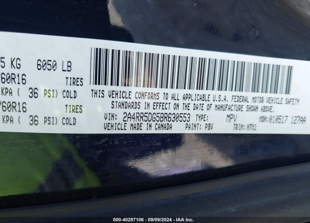 2011 CHRYSLER TOWN & COUNTRY TOURING VIN: 2A4RR5DG5BR630553