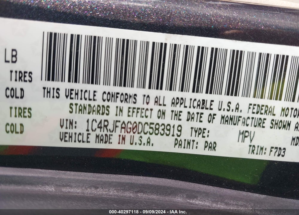 2013 JEEP GRAND CHEROKEE LAREDO VIN: 1C4RJFAG0DC583919