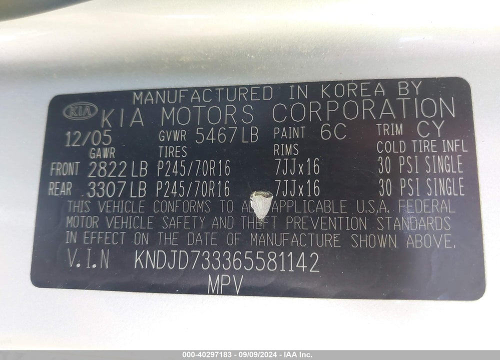 2006 KIA SORENTO EX/LX VIN: KNDJD733365581142