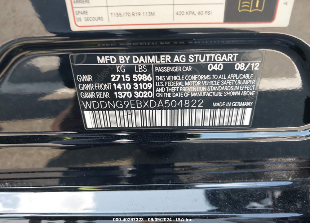 2013 MERCEDES-BENZ S 550 4MATIC VIN: WDDNG9EBXDA504822