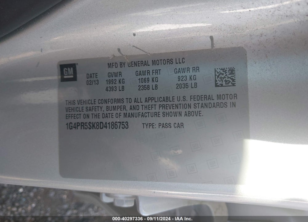 2013 BUICK VERANO CONVENIENCE GROUP VIN: 1G4PR5SK8D4186753