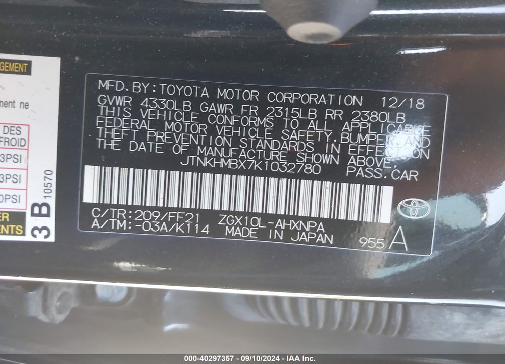 2019 TOYOTA C-HR XLE VIN: JTNKHMBX7K1032780