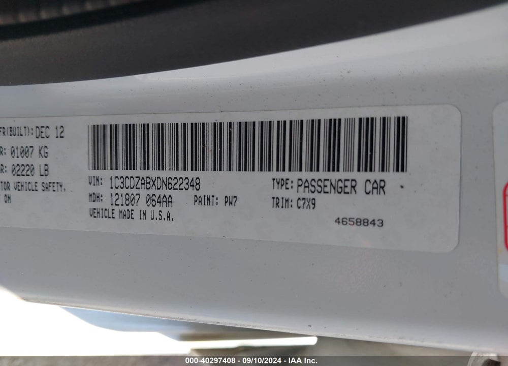 2013 DODGE AVENGER SE VIN: 1C3CDZABXDN622348