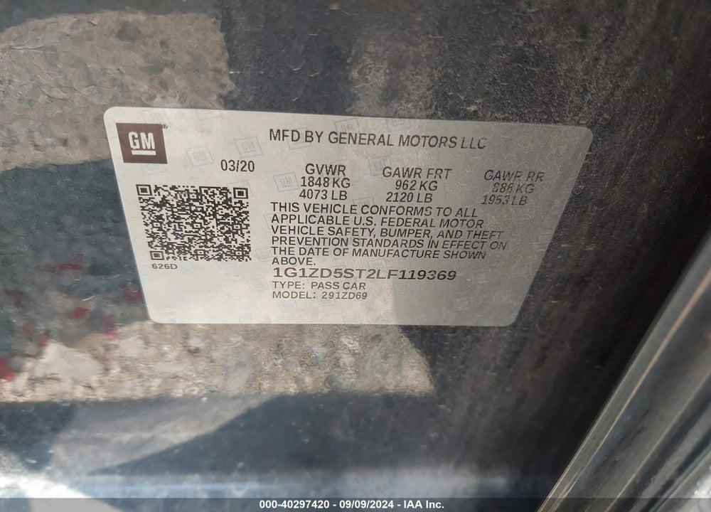 2020 CHEVROLET MALIBU FWD LT VIN: 1G1ZD5ST2LF119369