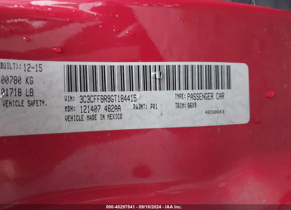 2016 FIAT 500 SPORT VIN: 3C3CFFBR9GT184415