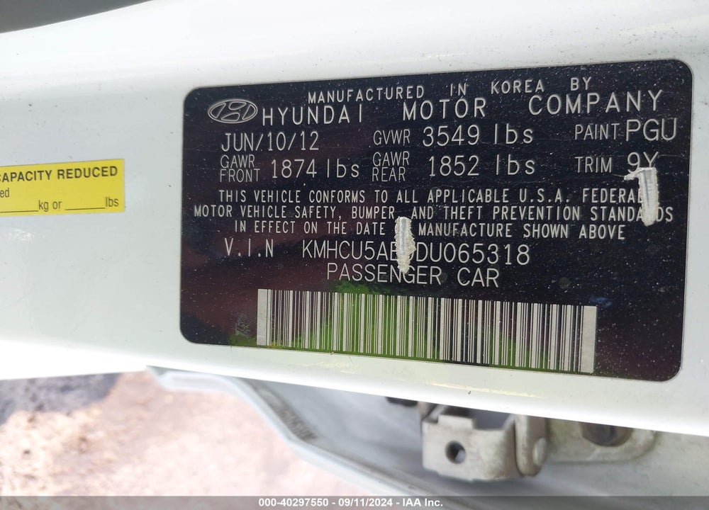 2013 HYUNDAI ACCENT SE VIN: KMHCU5AE9DU065318
