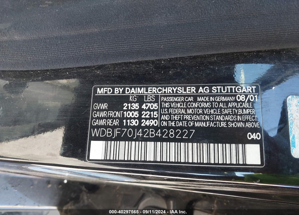 2002 MERCEDES-BENZ E 430 SPECIAL EDITION VIN: WDBJF70J42B428227