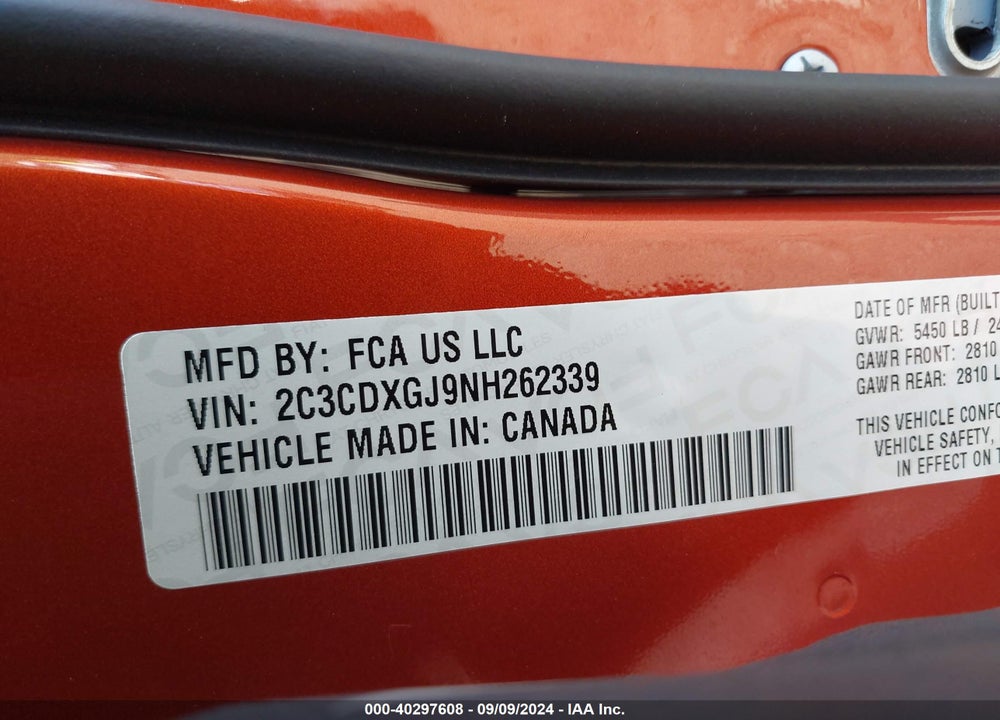 2022 DODGE CHARGER SCAT PACK VIN: 2C3CDXGJ9NH262339
