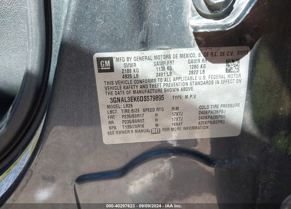 2013 CHEVROLET CAPTIVA SPORT LT VIN: 3GNAL3EK6DS579895
