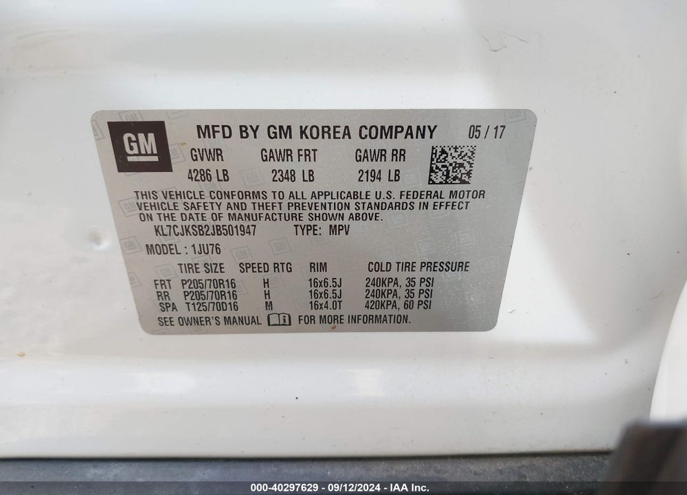 2018 CHEVROLET TRAX LS VIN: KL7CJKSB2JB501947