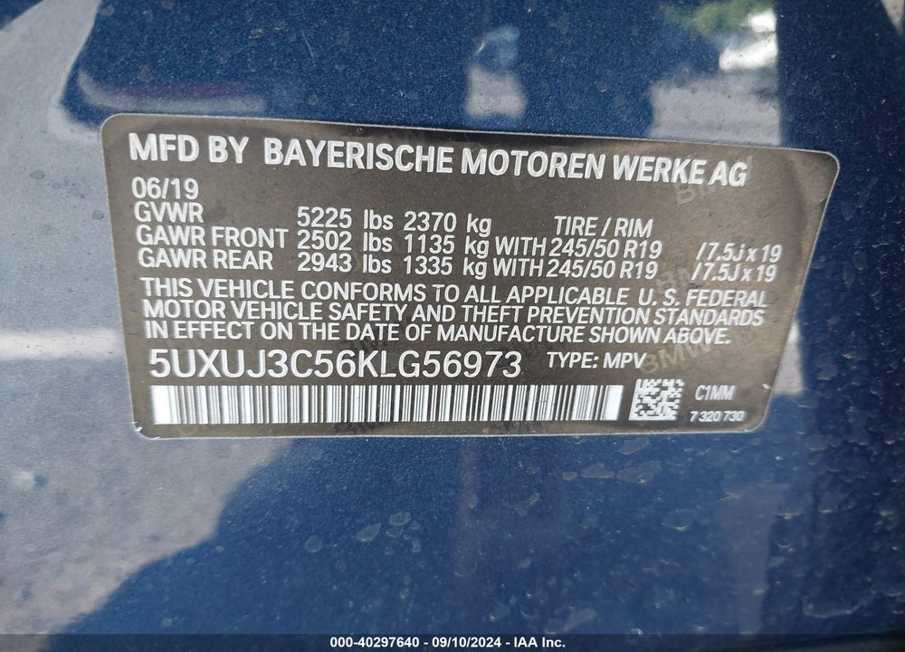 2019 BMW X4 XDRIVE30I VIN: 5UXUJ3C56KLG56973